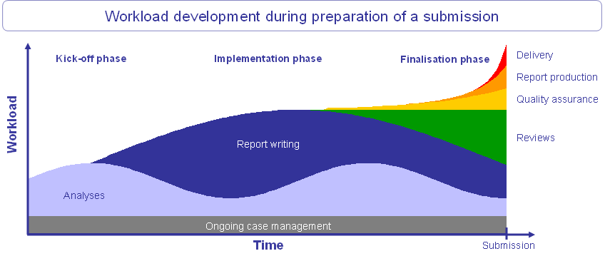 Workload development during preparation of a submission